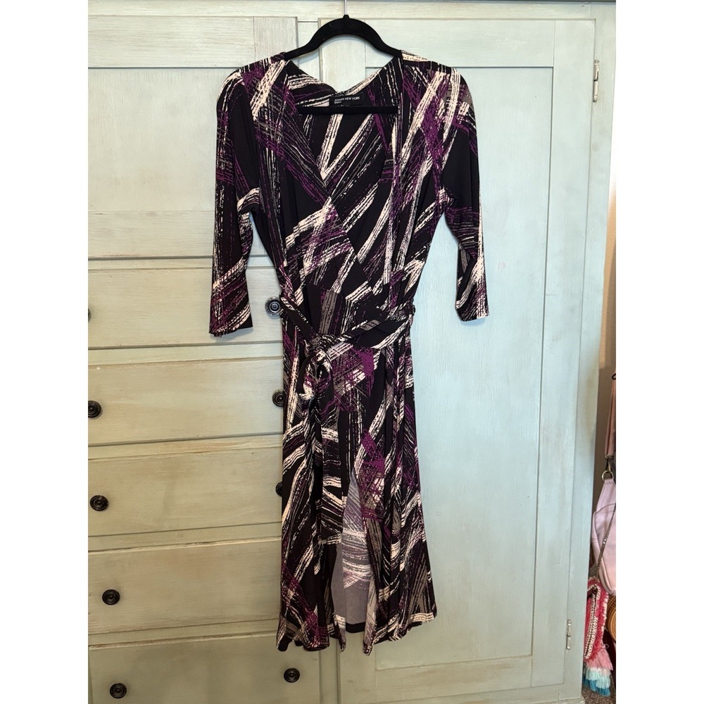 Jones New York Women's Wrap Dress Size 12, 3/4 Sleeve Multicolor Print Office